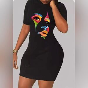 Black artistic abstract face print shirt dress size large